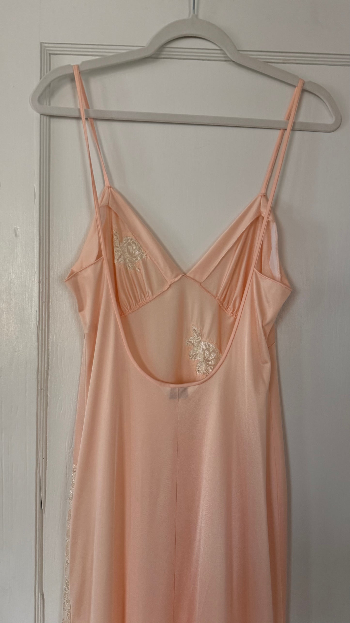 Low Back Peachy Pink Slip with Ivory Lace Detail