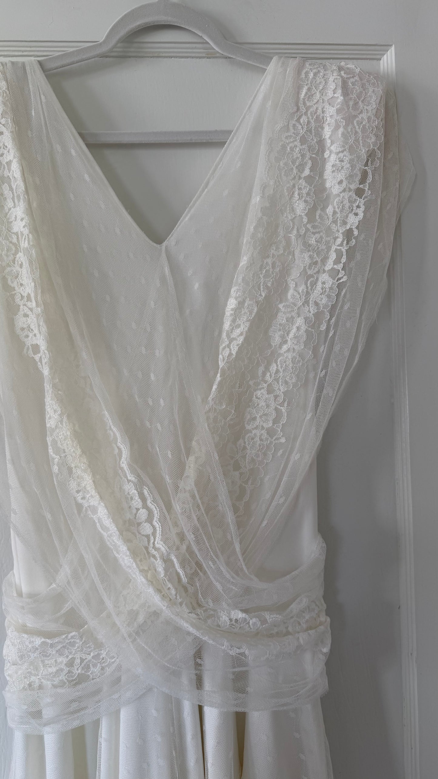 Draped Asymmetrical Swiss Dot & Lace Dress