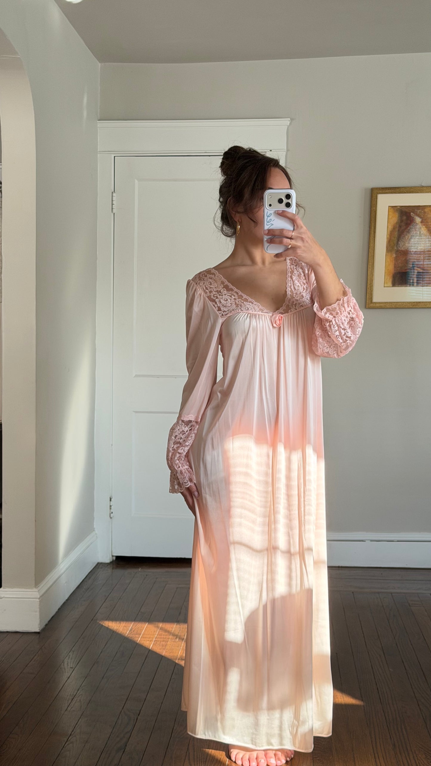 Long Sleeve Pink Lace-Detail Slip