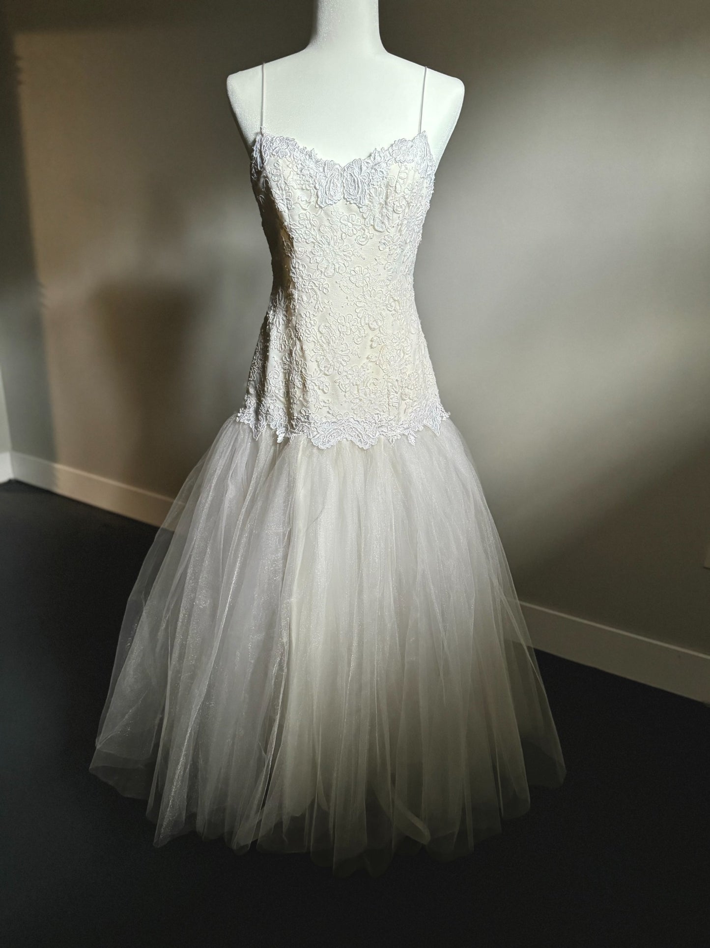 Priscilla of Boston Lace & Tulle Drop Waist Wedding Dress w/ Matching Bolero