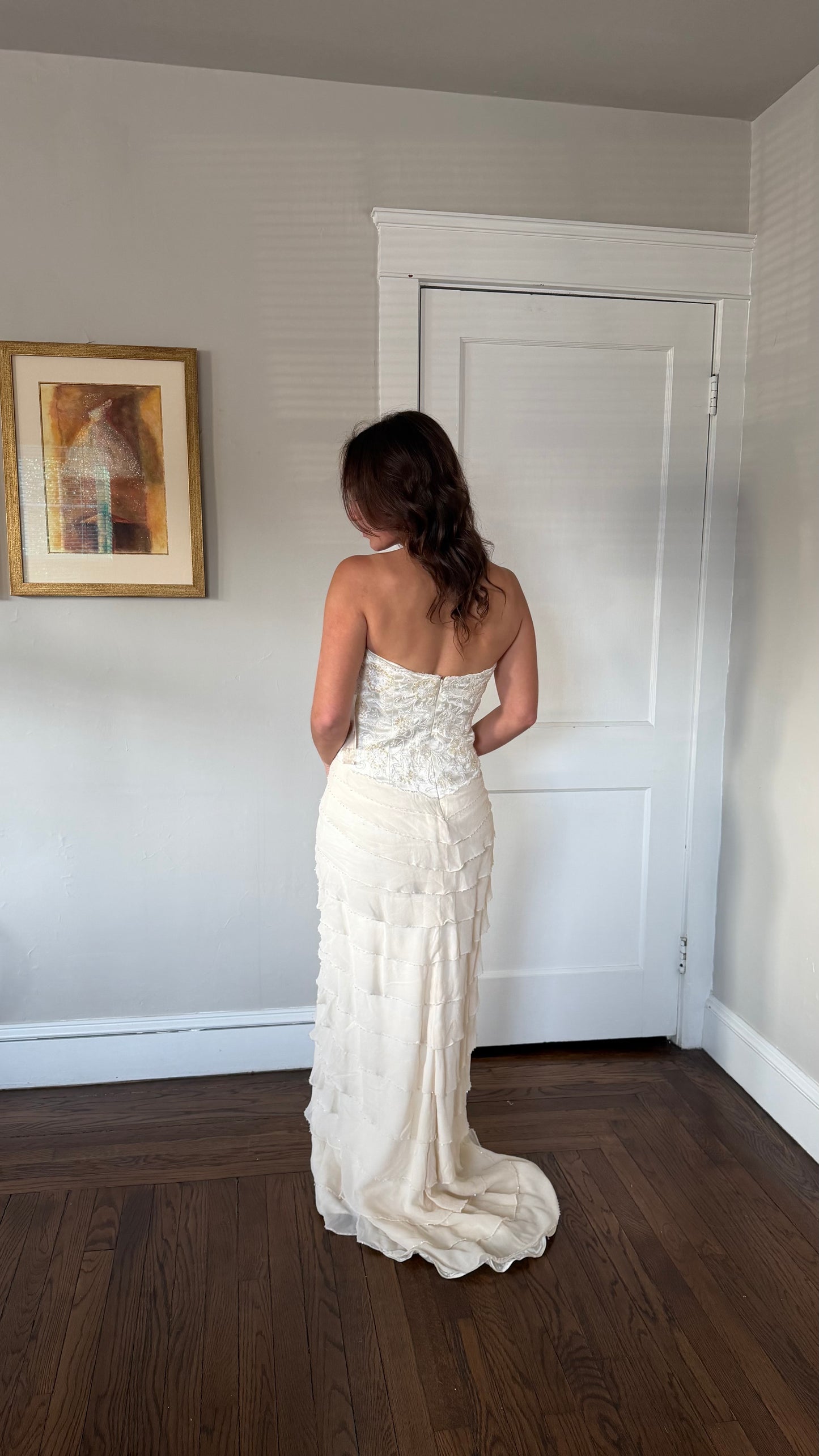 Silk Beaded Ruffle Gown
