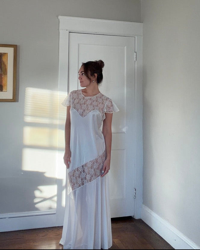 White Lace Maxi Slip with Flutter Sleeves