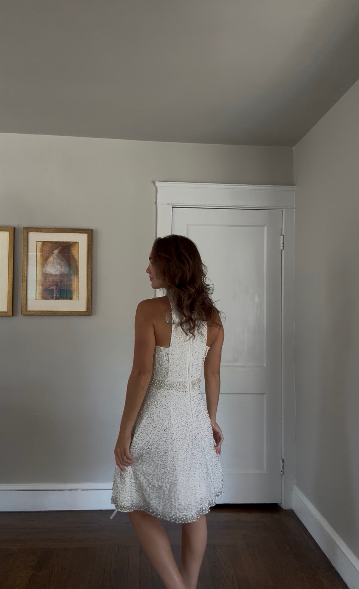 Vintage Venus Couture Beaded Halter Dress with Pearl & Crystal Detail