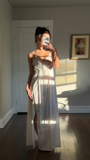 White Peignoir Set - Tie-Back Slip Dress & Chiffon Overlay