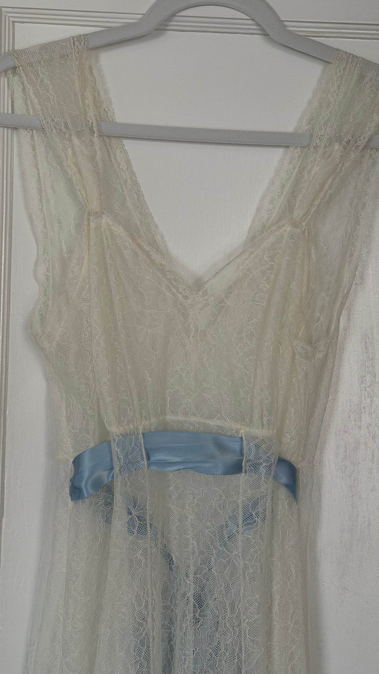 50s Ivory Lace Bridal Slip with Blue Sash