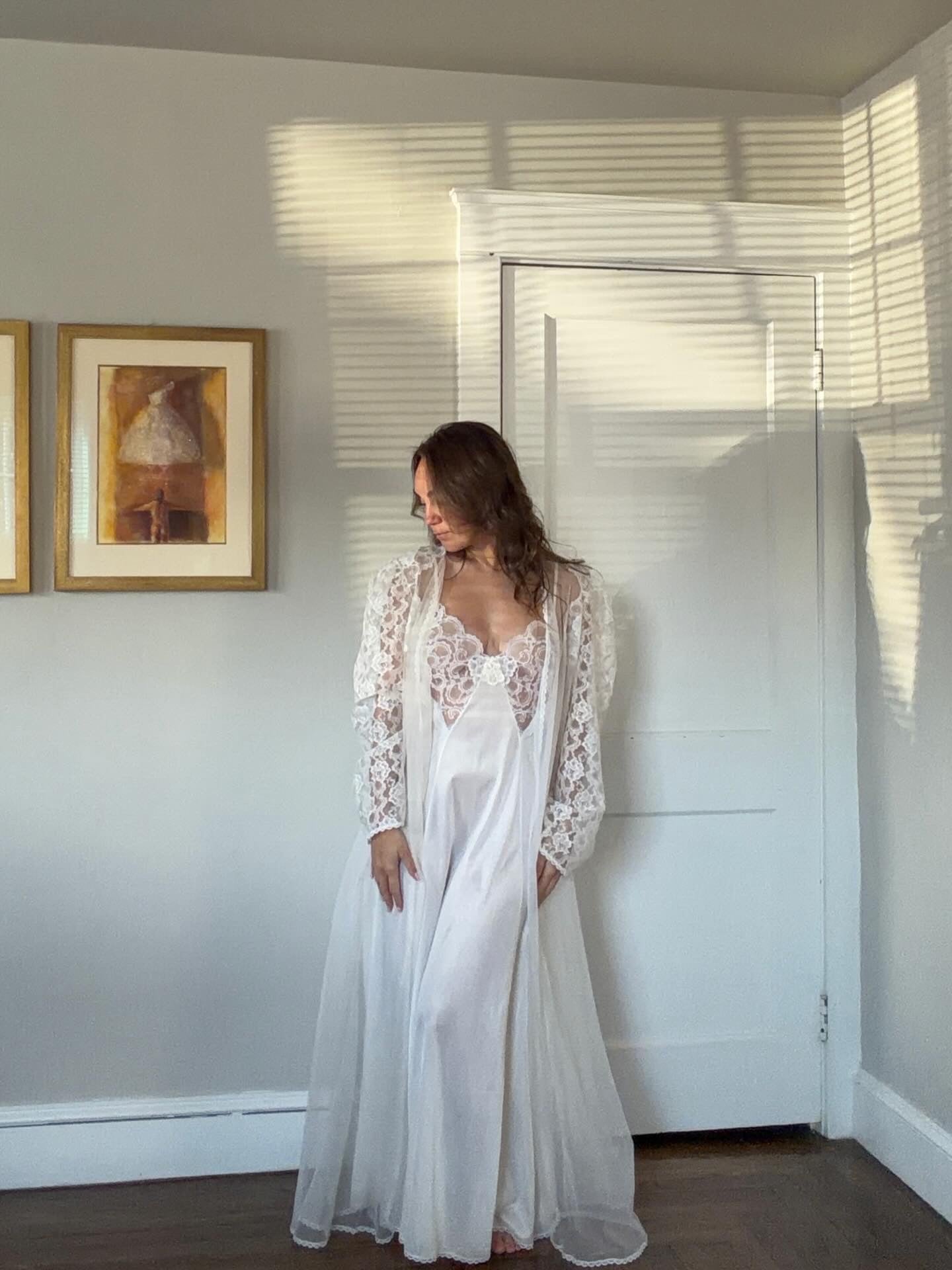 Rare Sheer Lace Longsleeve Peignoir Set