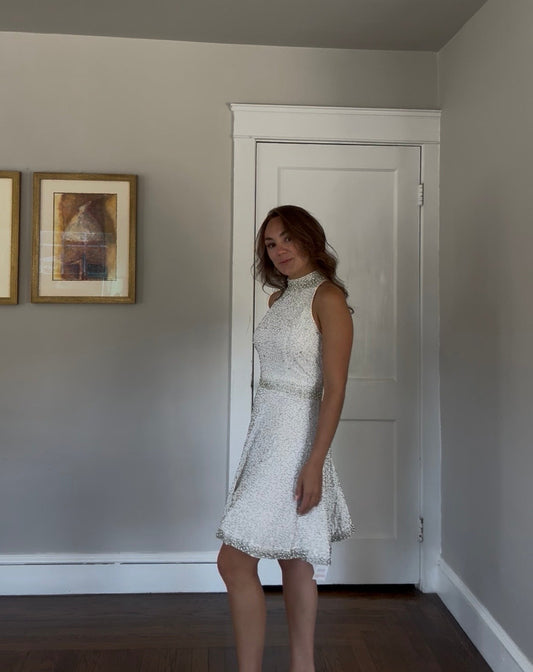 Vintage Venus Couture Beaded Halter Dress with Pearl & Crystal Detail