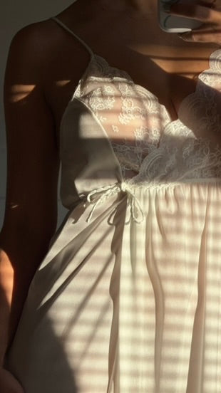 White Peignoir Set - Tie-Back Slip Dress & Chiffon Overlay