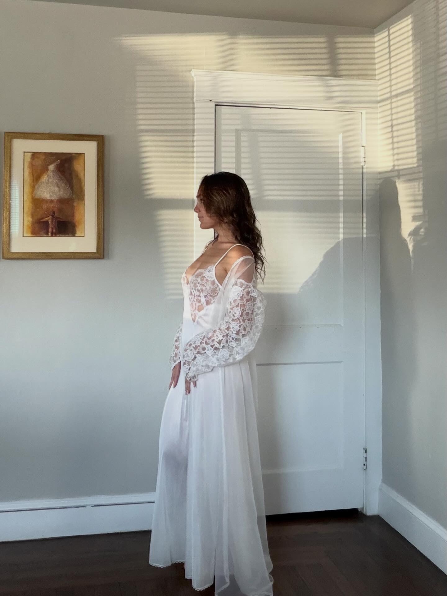 Rare Sheer Lace Longsleeve Peignoir Set