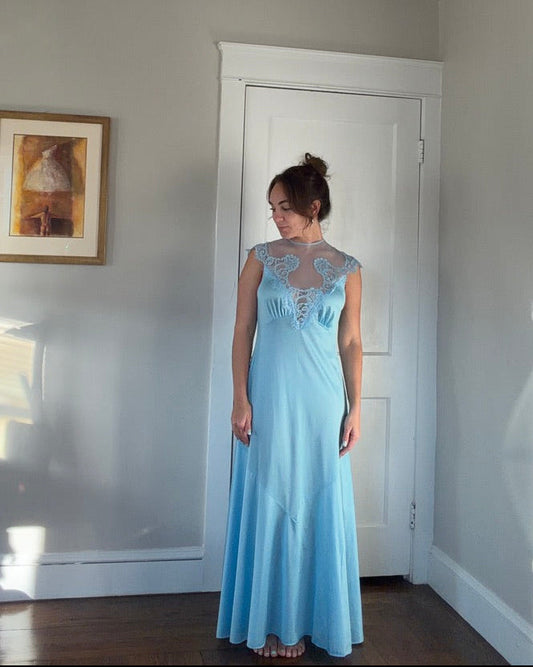 Rare Blue Lace-Yoke Maxi Slip