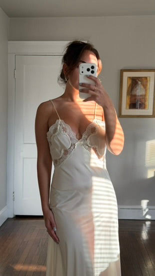 Cream Lace-Trim Maxi Slip