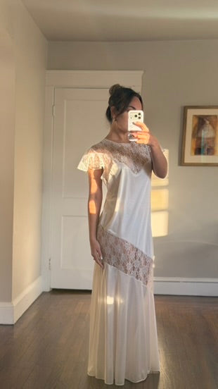 White Lace Maxi Slip with Flutter Sleeves