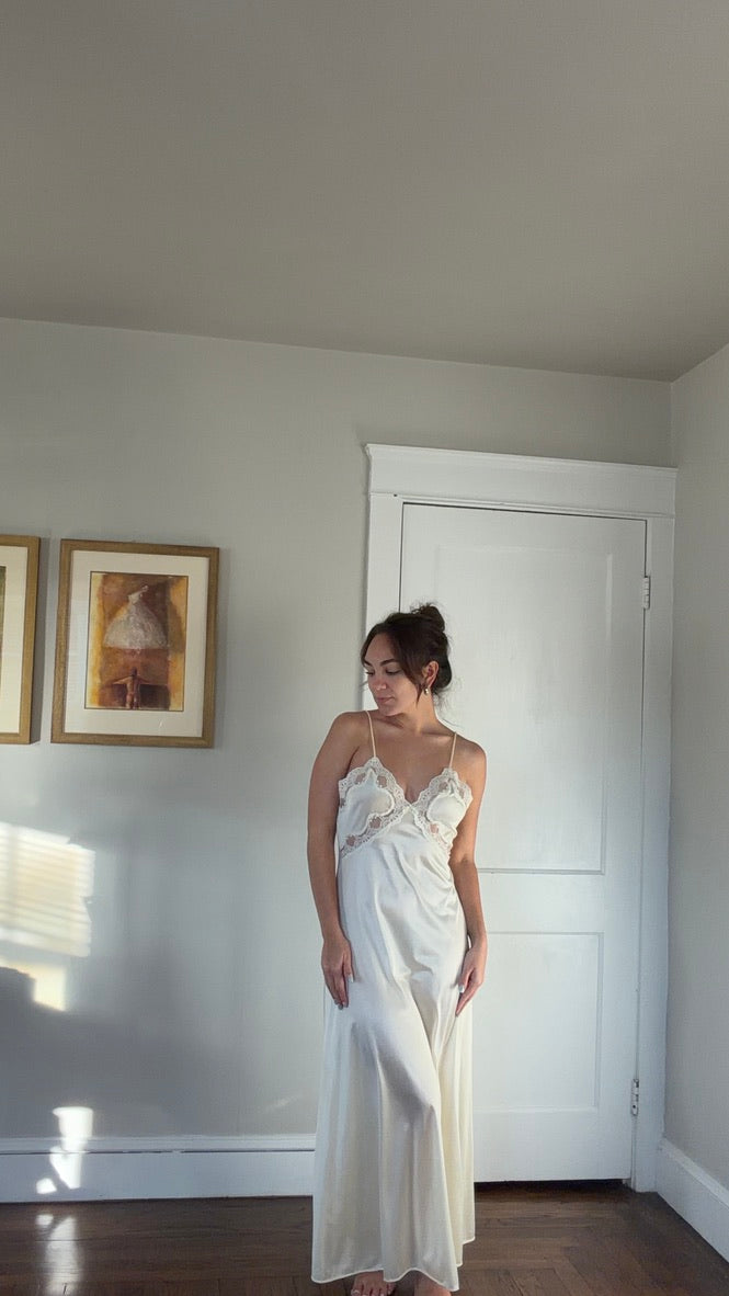 Cream Lace-Trim Maxi Slip