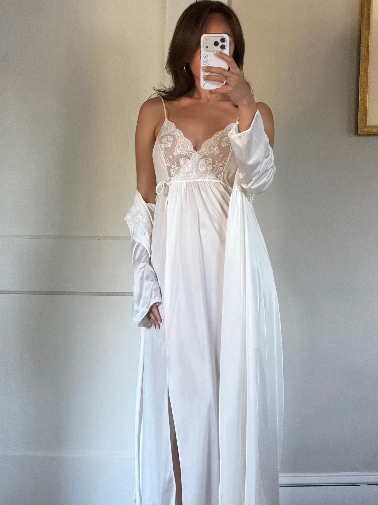 Tie-Back Slip & Longsleeve Robe Peignoir Set