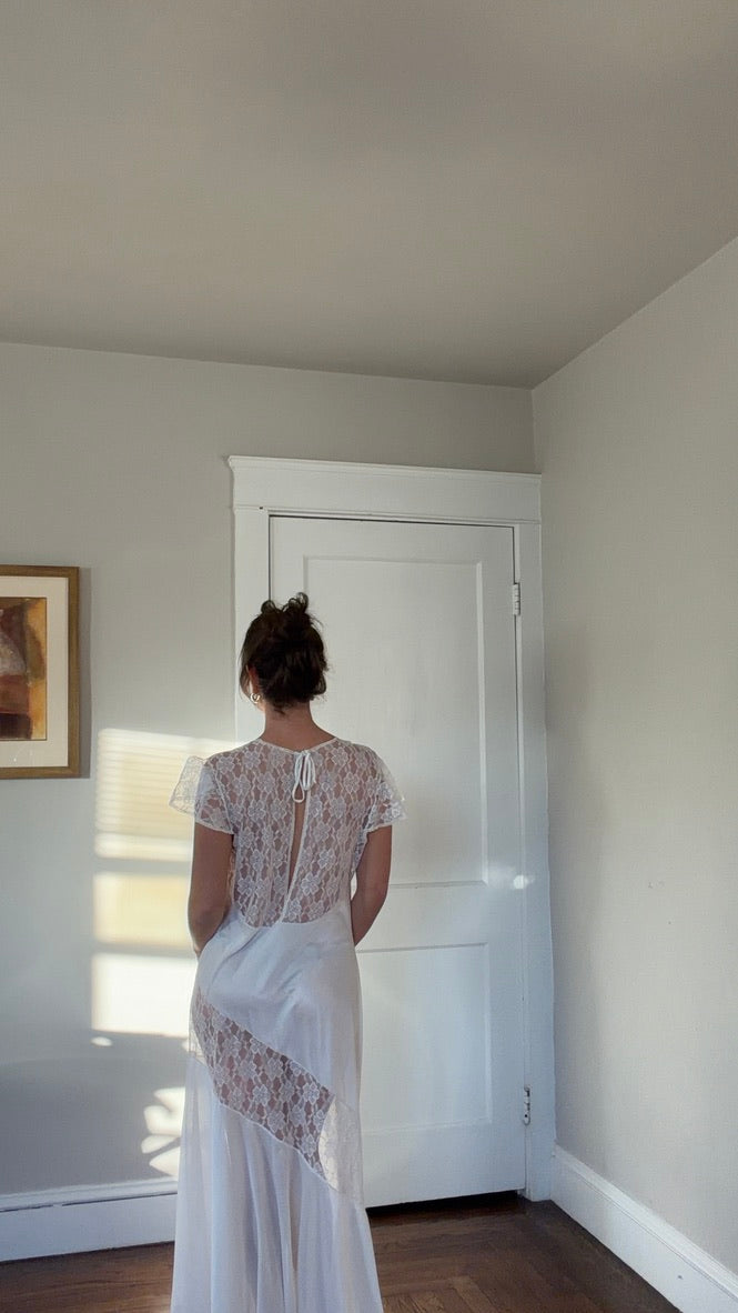 White Lace Maxi Slip with Flutter Sleeves