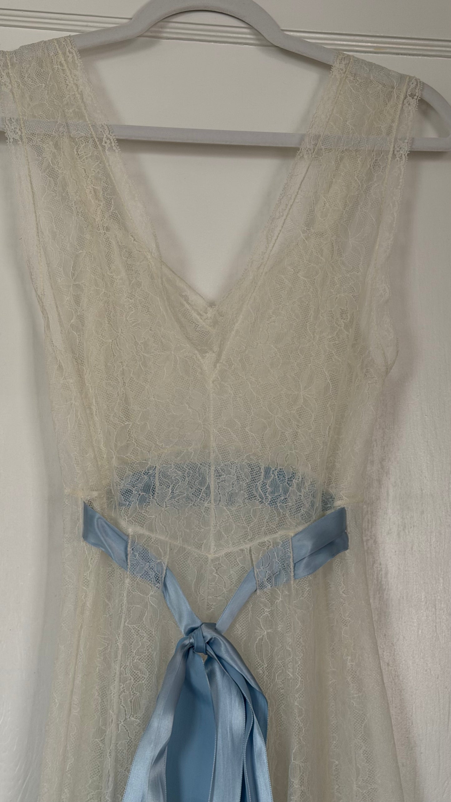 50s Ivory Lace Bridal Slip with Blue Sash