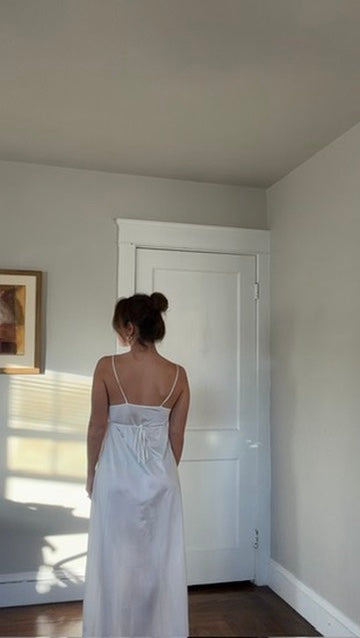 White Peignoir Set - Tie-Back Slip Dress & Chiffon Overlay