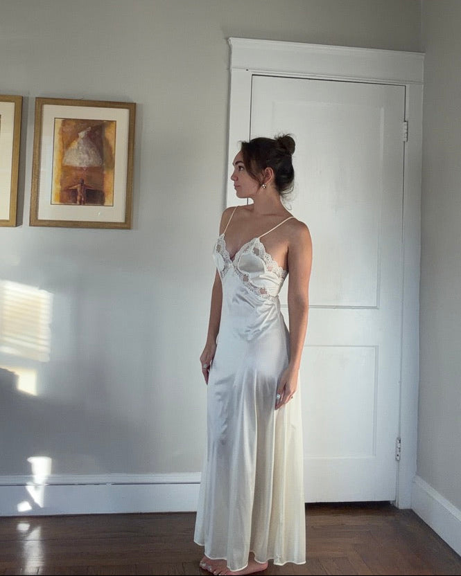 Cream Lace-Trim Maxi Slip