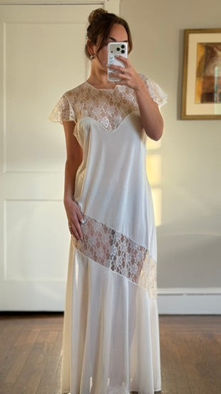 White Lace Maxi Slip with Flutter Sleeves