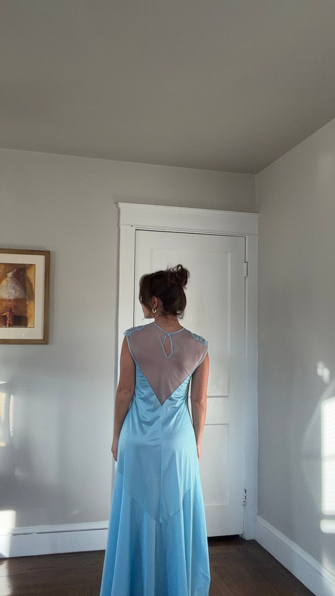Rare Blue Lace-Yoke Maxi Slip