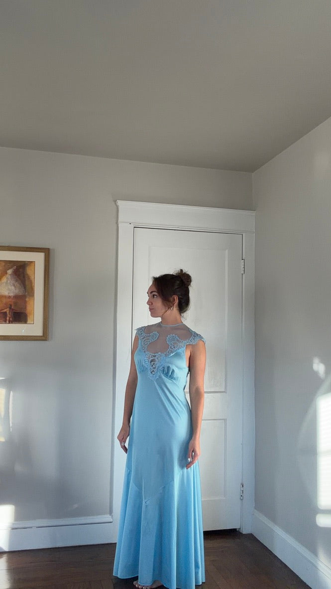 Rare Blue Lace-Yoke Maxi Slip