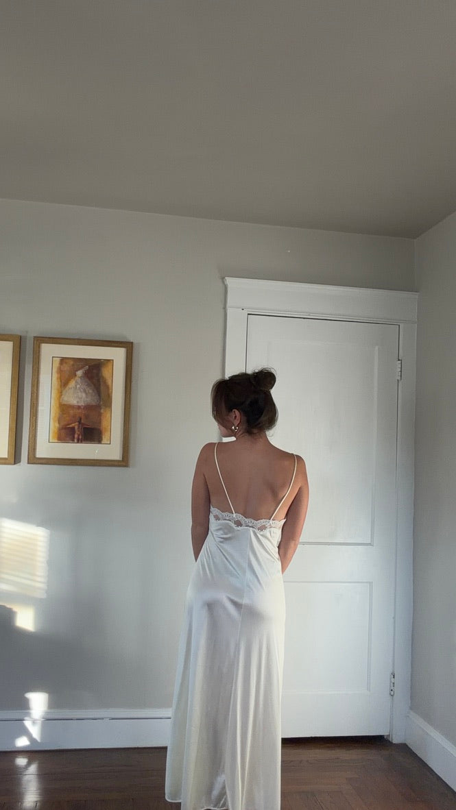 Cream Lace-Trim Maxi Slip