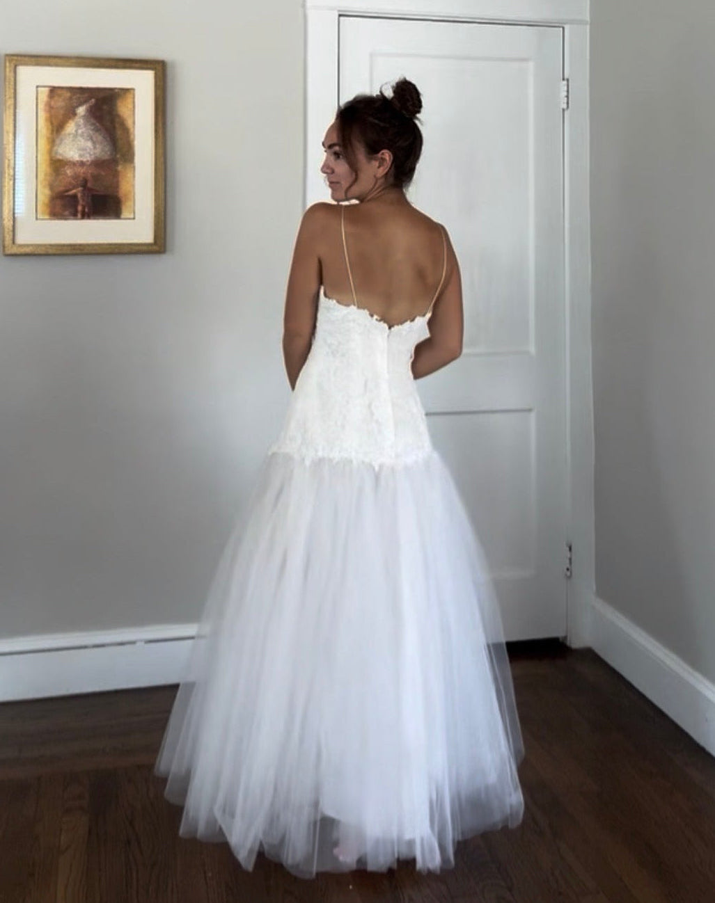 Priscilla of Boston Lace & Tulle Drop Waist Wedding Dress w/ Matching Bolero