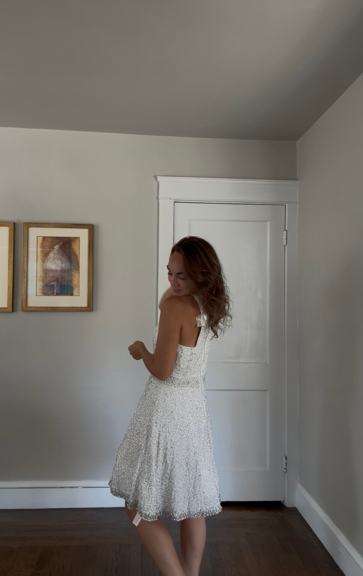 Vintage Venus Couture Beaded Halter Dress with Pearl & Crystal Detail
