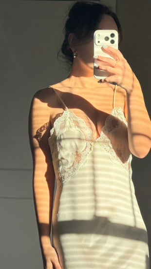 Cream Lace-Trim Maxi Slip