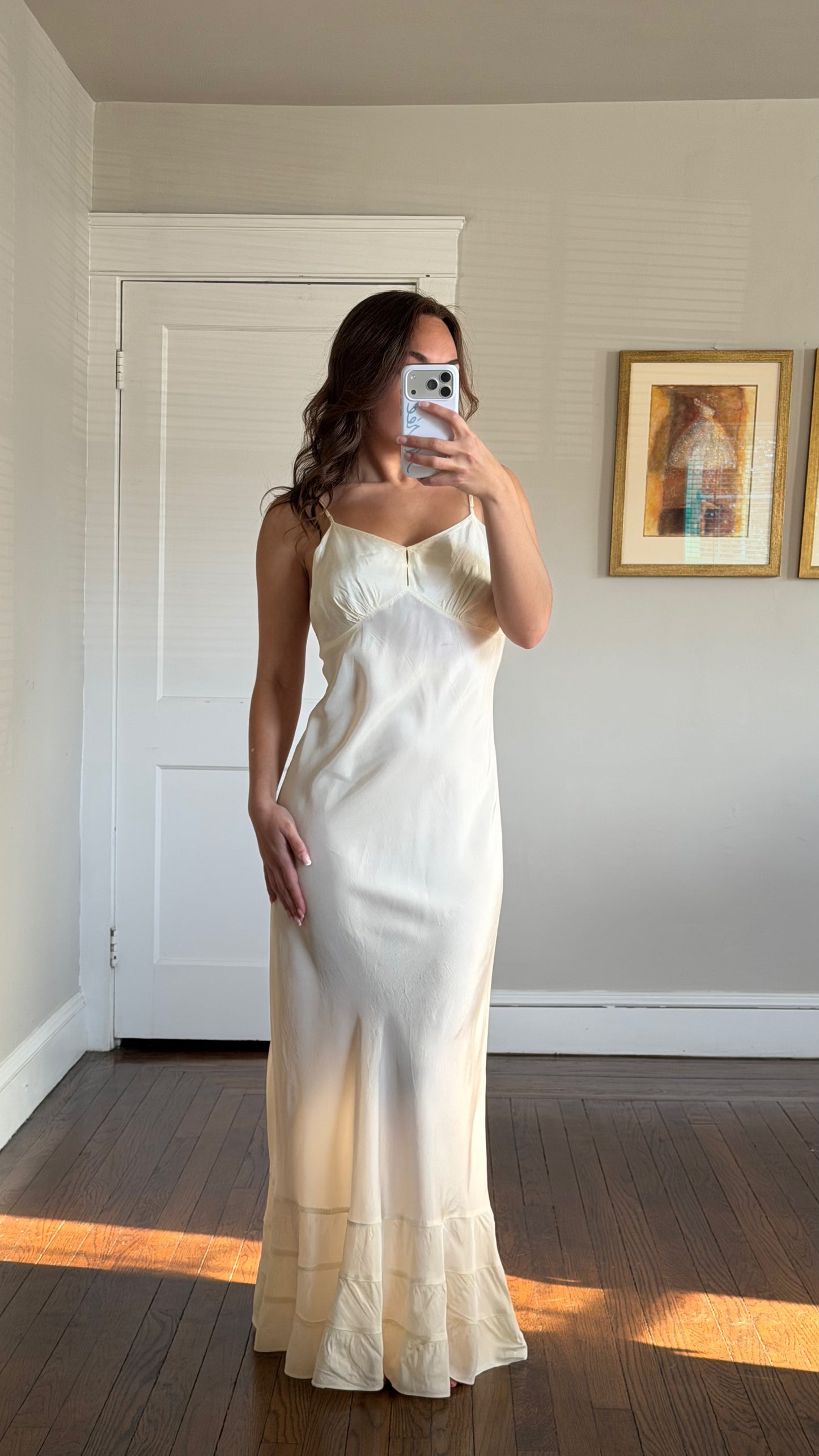 Cream Sheer Lace Overlay Peignoir Set