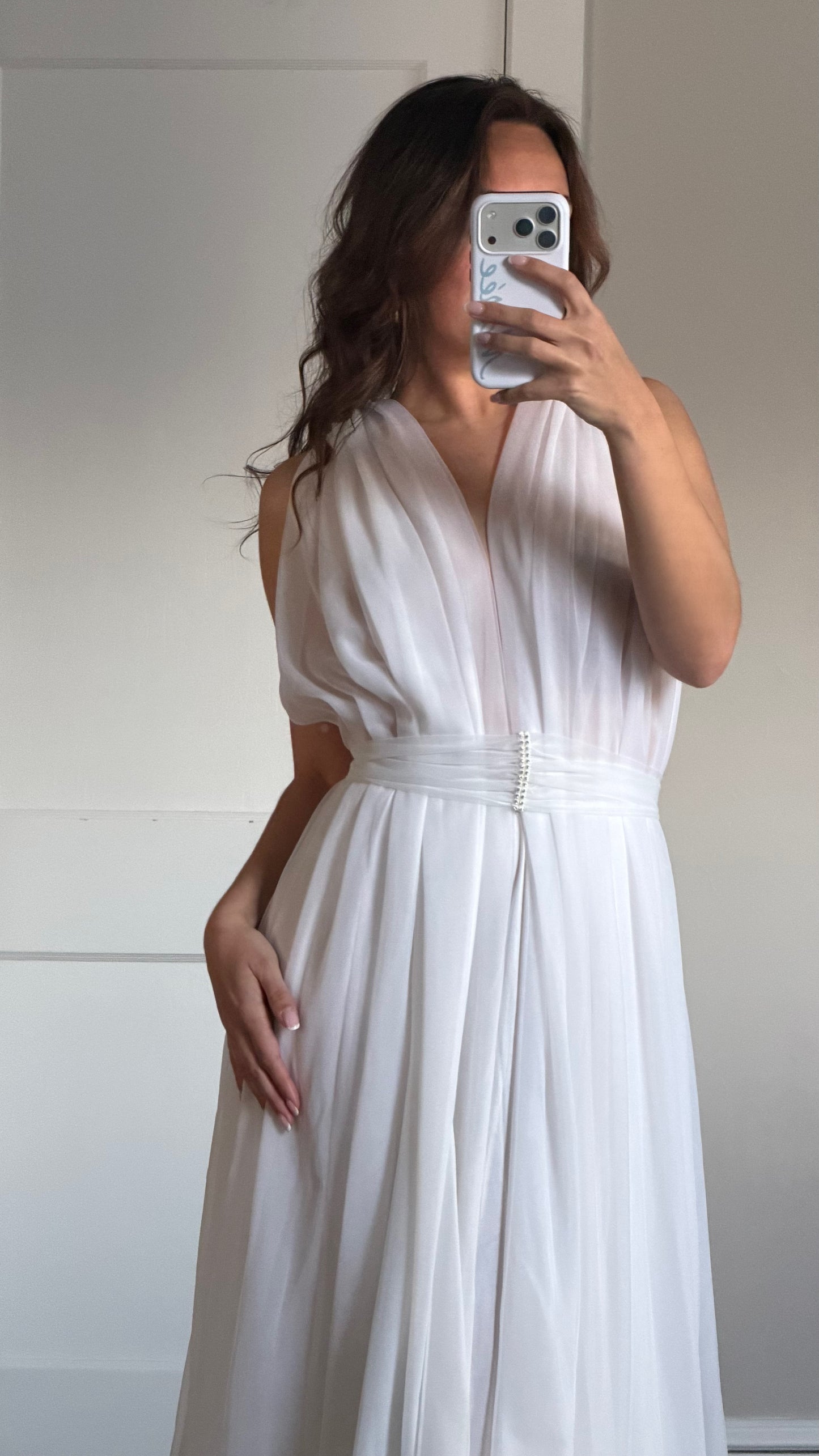 Rare Sheer Chiffon Overlay Gown with Matching Belt