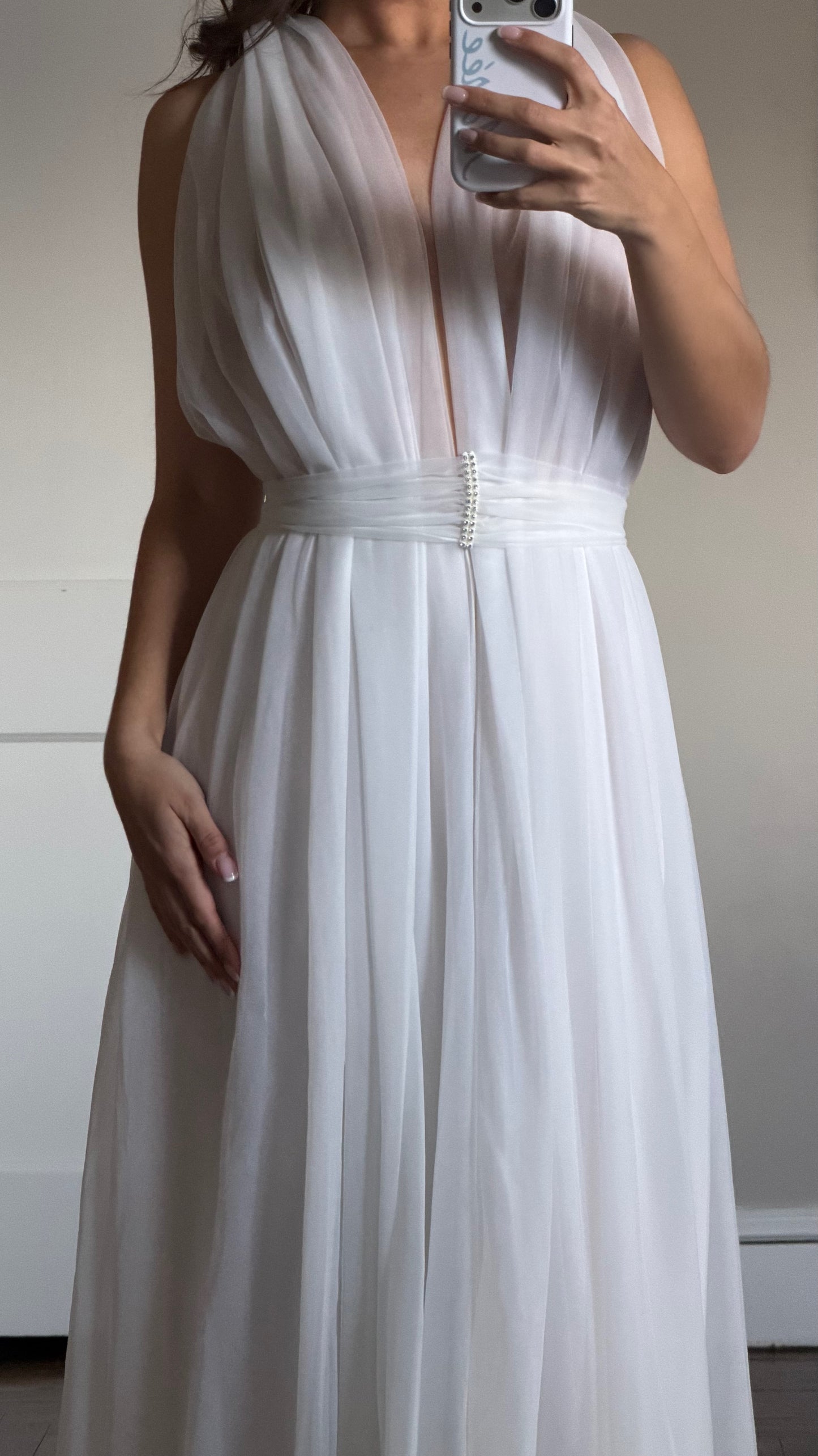 Rare Sheer Chiffon Overlay Gown with Matching Belt
