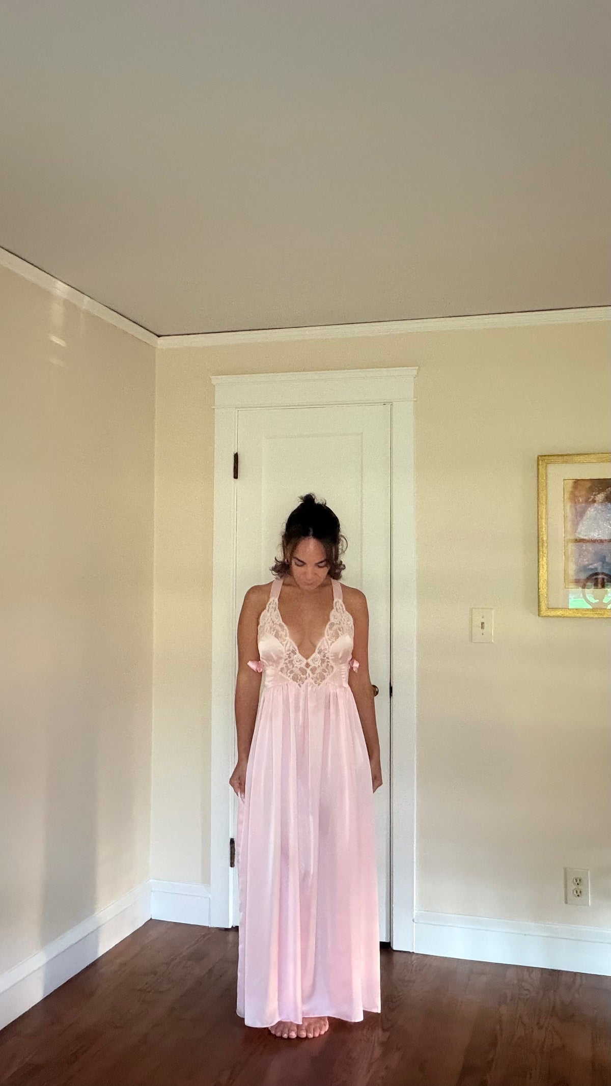 Pink Bow Detail Cross-Back Maxi Slip