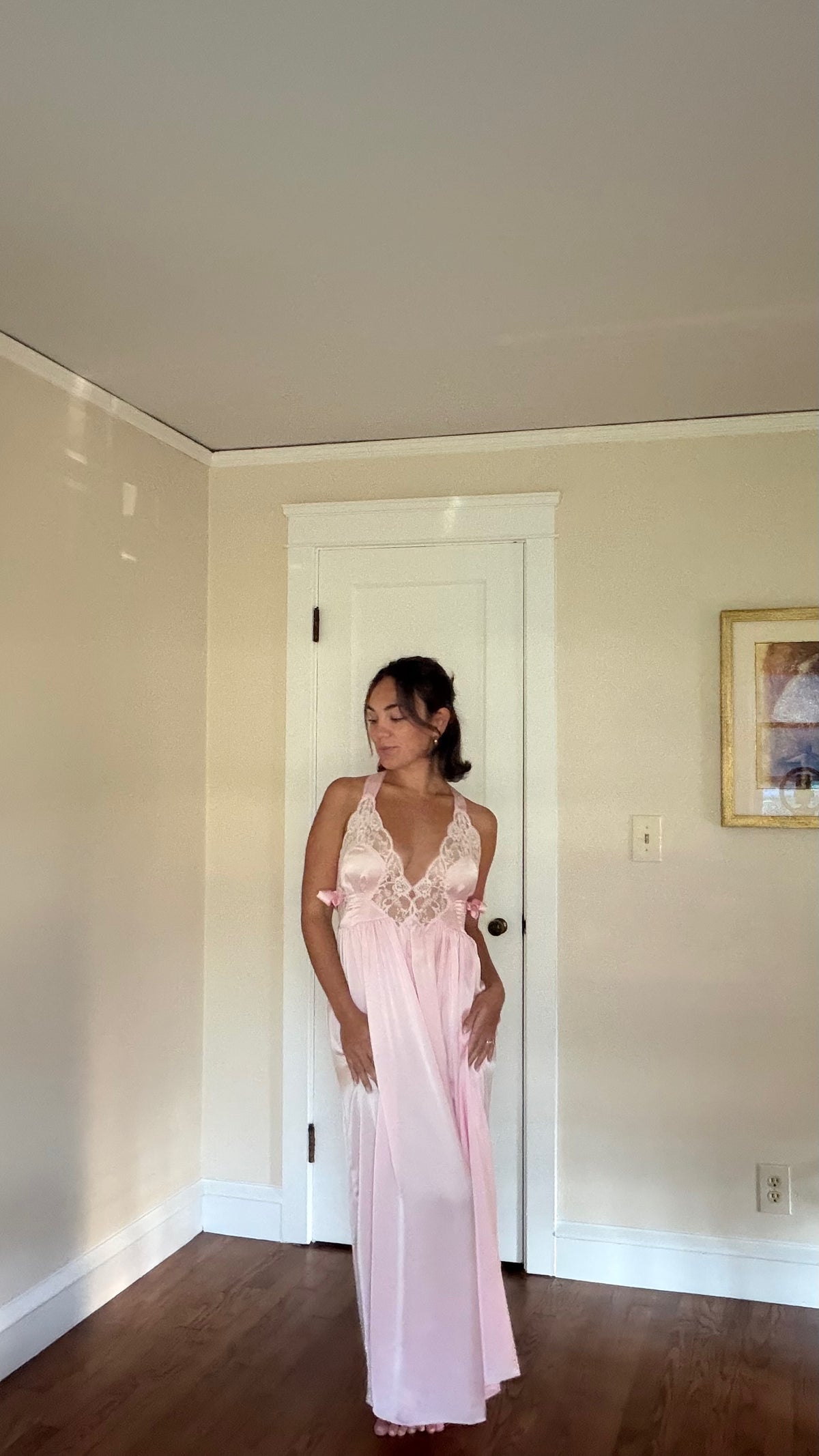 Pink Bow Detail Cross-Back Maxi Slip