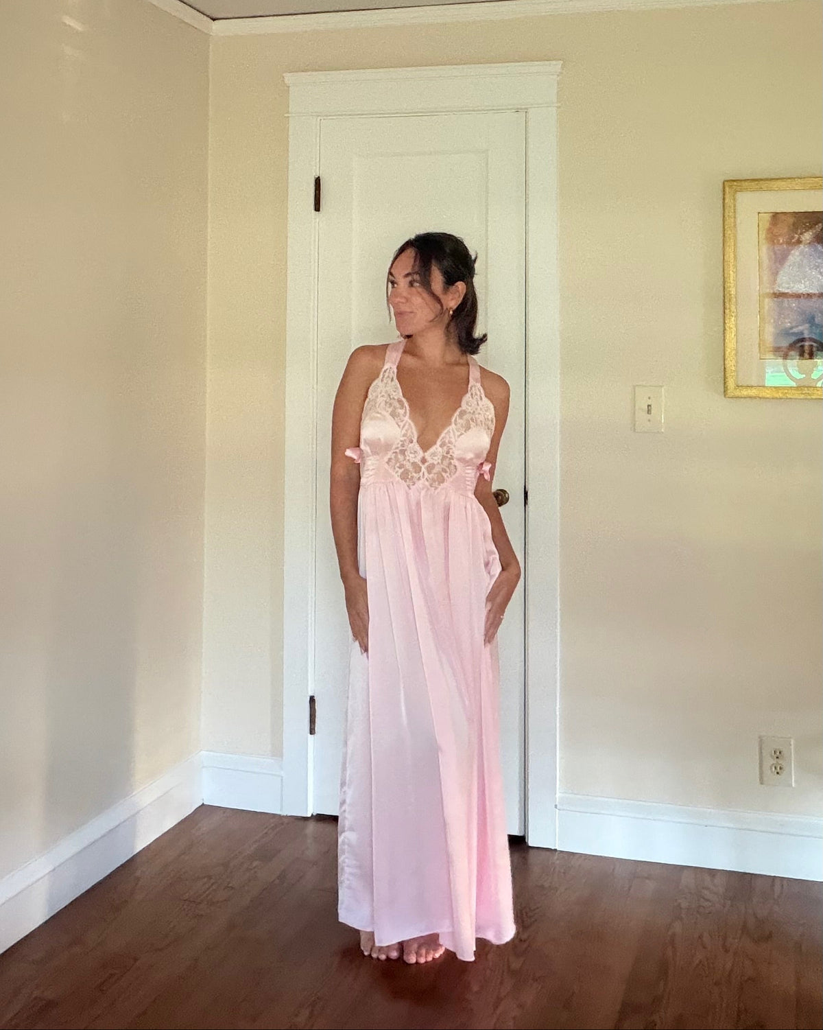 Pink Bow Detail Cross-Back Maxi Slip