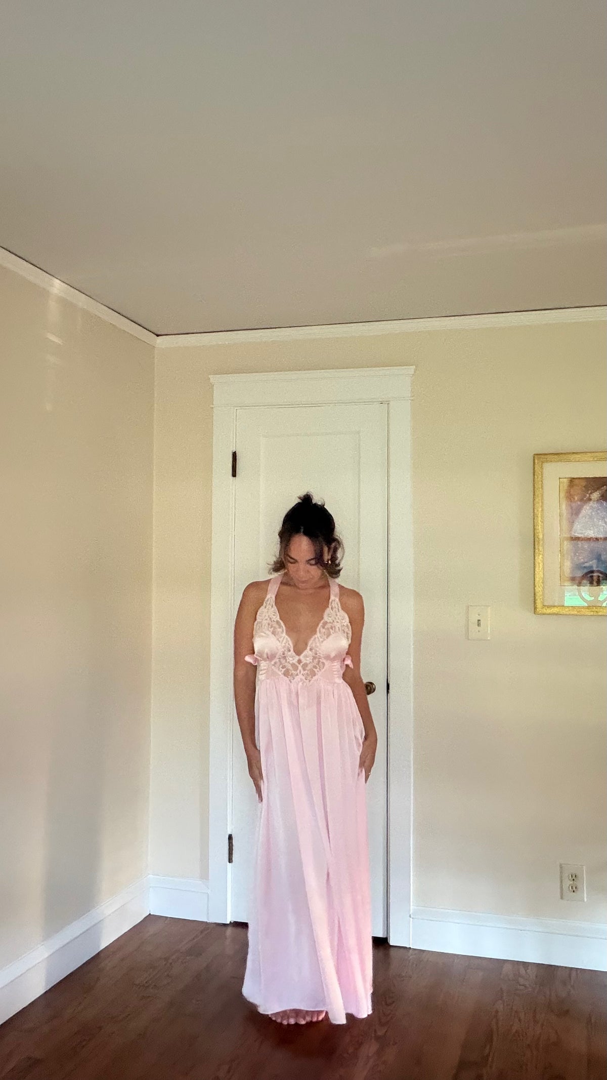 Pink Bow Detail Cross-Back Maxi Slip
