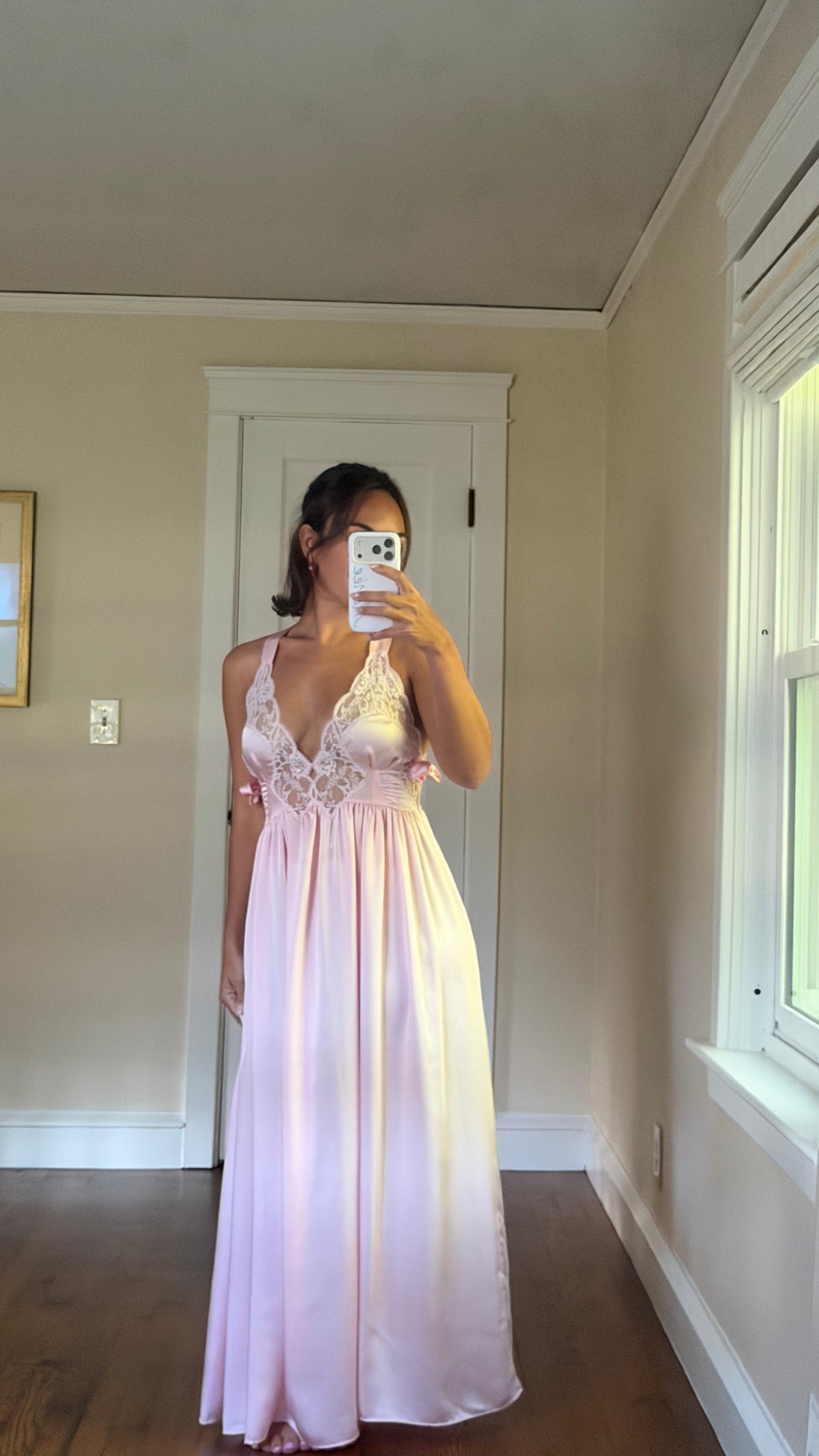 Pink Bow Detail Cross-Back Maxi Slip