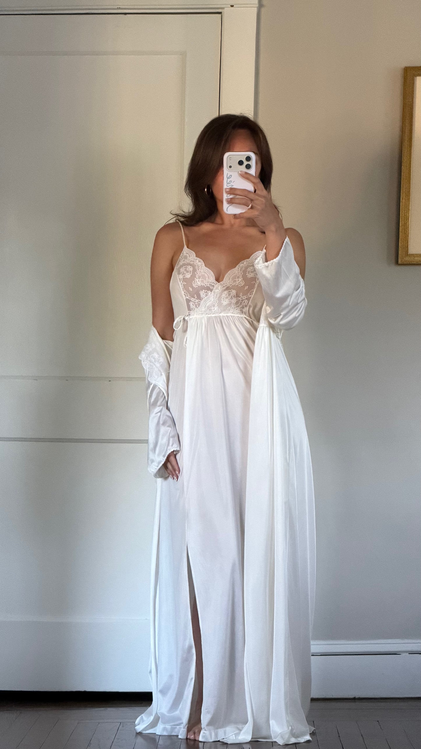 Tie-Back Slip & Longsleeve Robe Peignoir Set