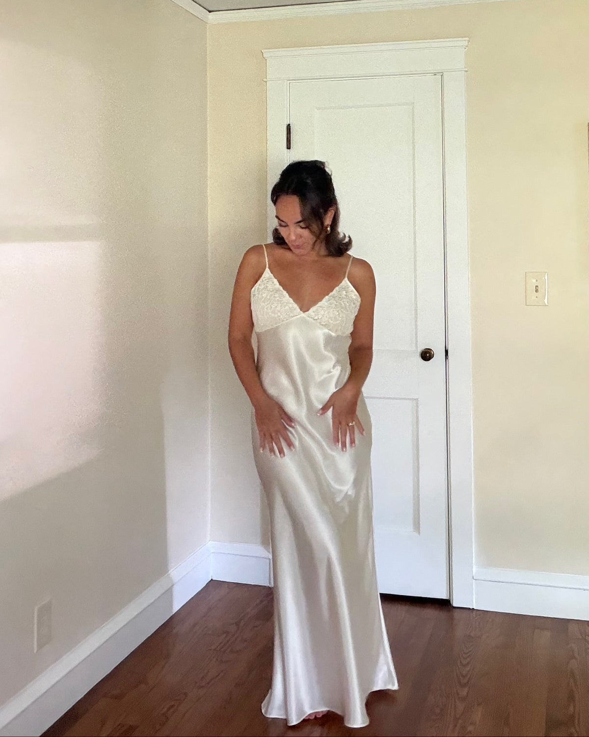 Lace Detail Ivory Slip Dress