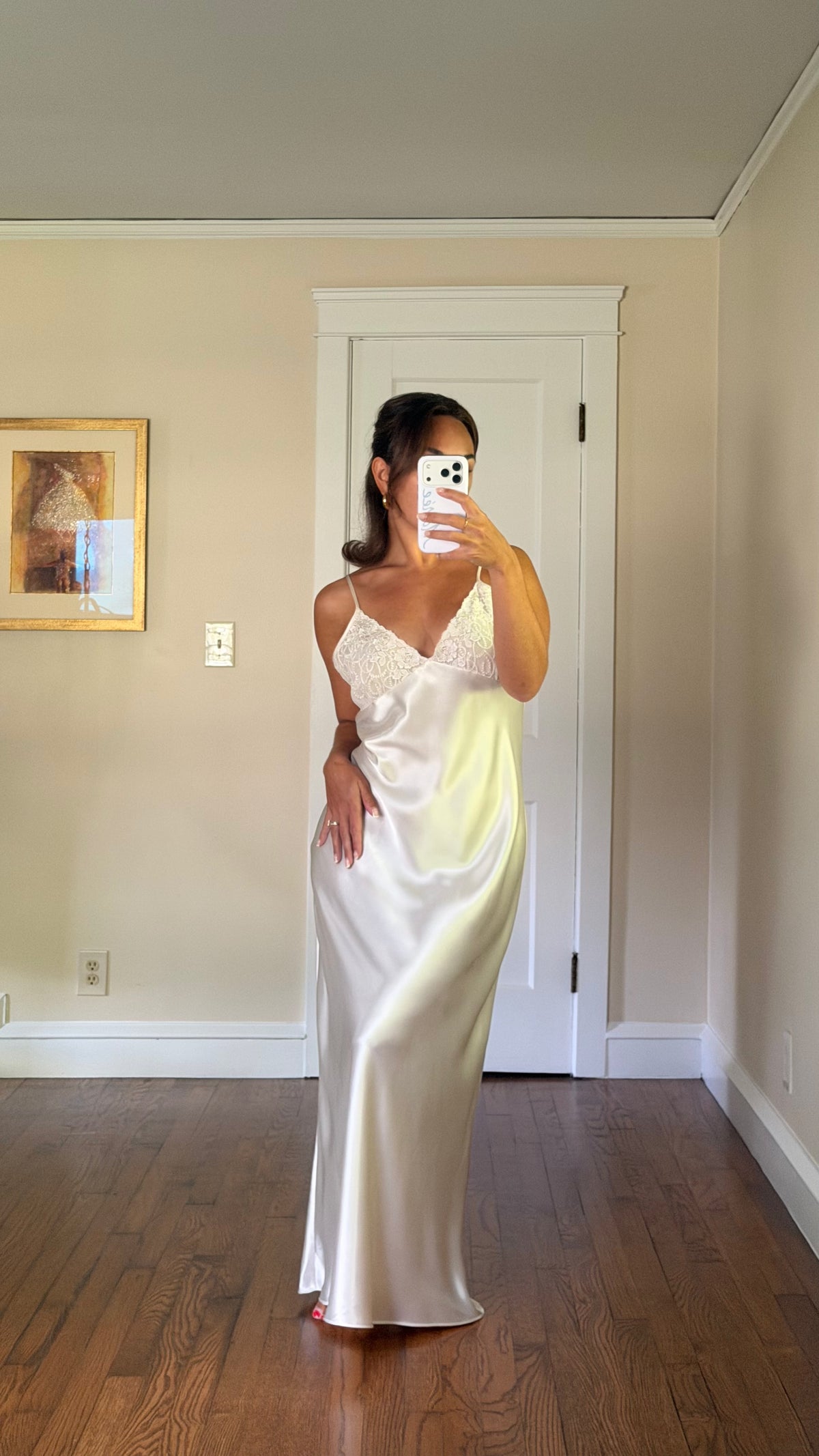 Lace Detail Ivory Slip Dress