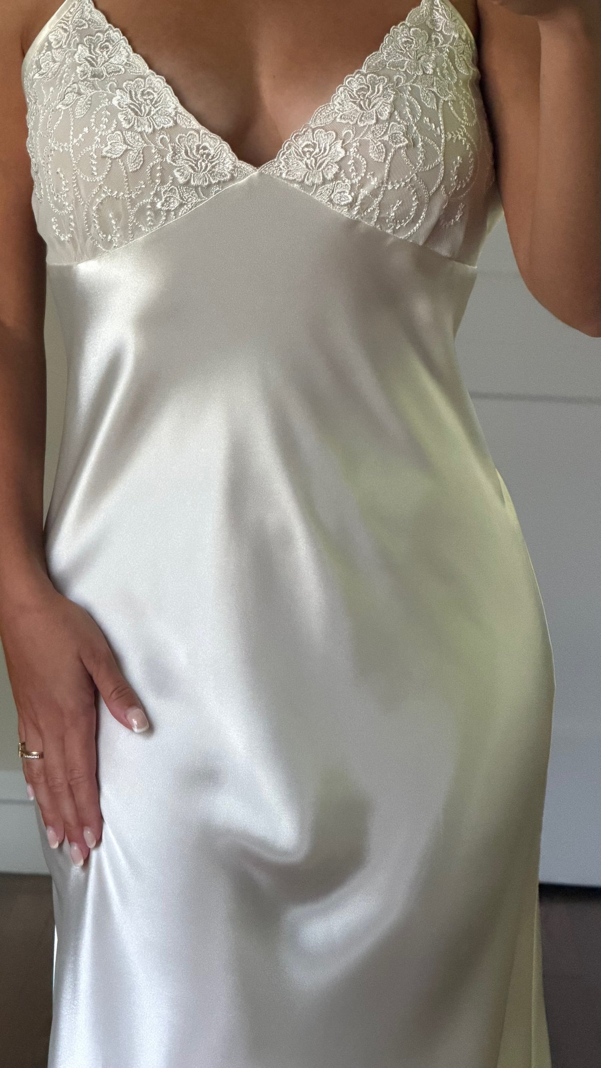 Lace Detail Ivory Slip Dress