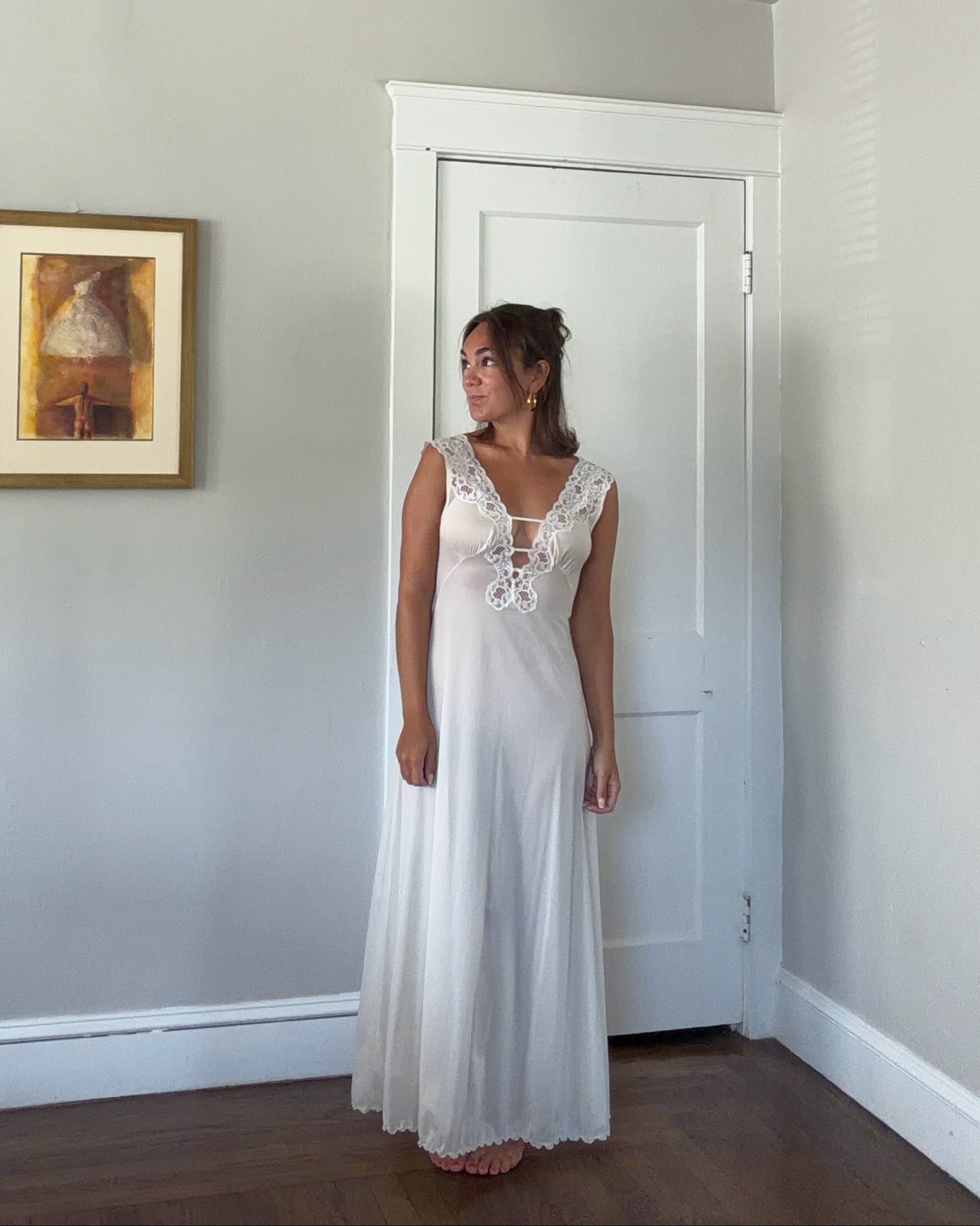 Rare New Zealand-Made Lace-Detail Plunge Slip