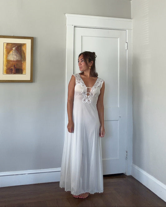 Rare New Zealand-Made Lace-Detail Plunge Slip