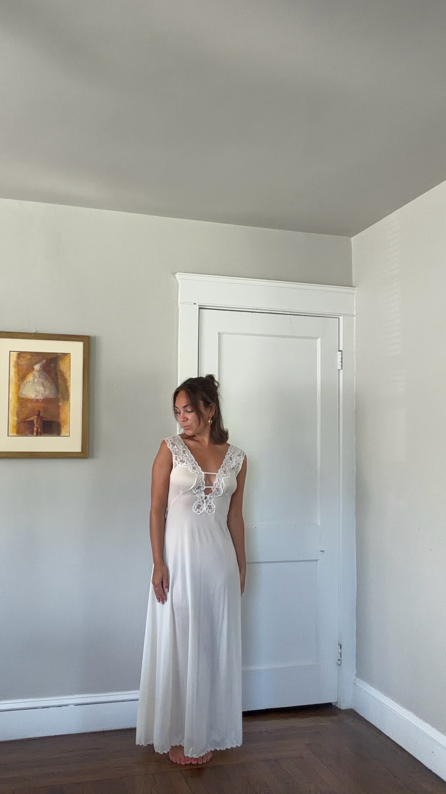 Rare New Zealand-Made Lace-Detail Plunge Slip