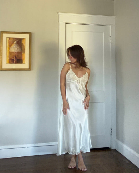 Lace Detail Ivory Slip Dress
