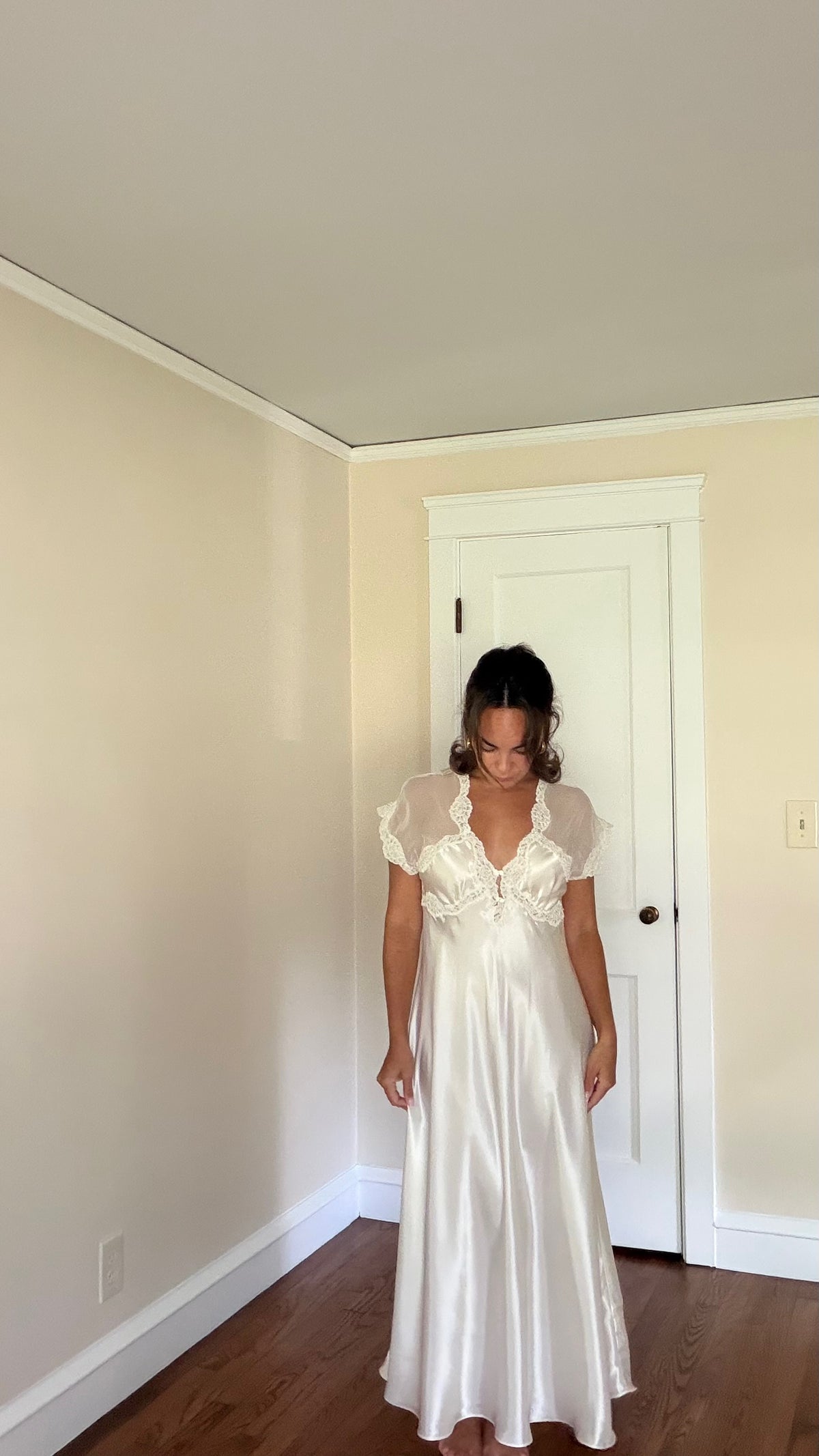 Ivory Satin & Sheer Back Slip