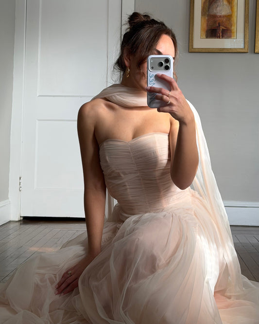1950s Blush Tulle Gown with Neck Scarf