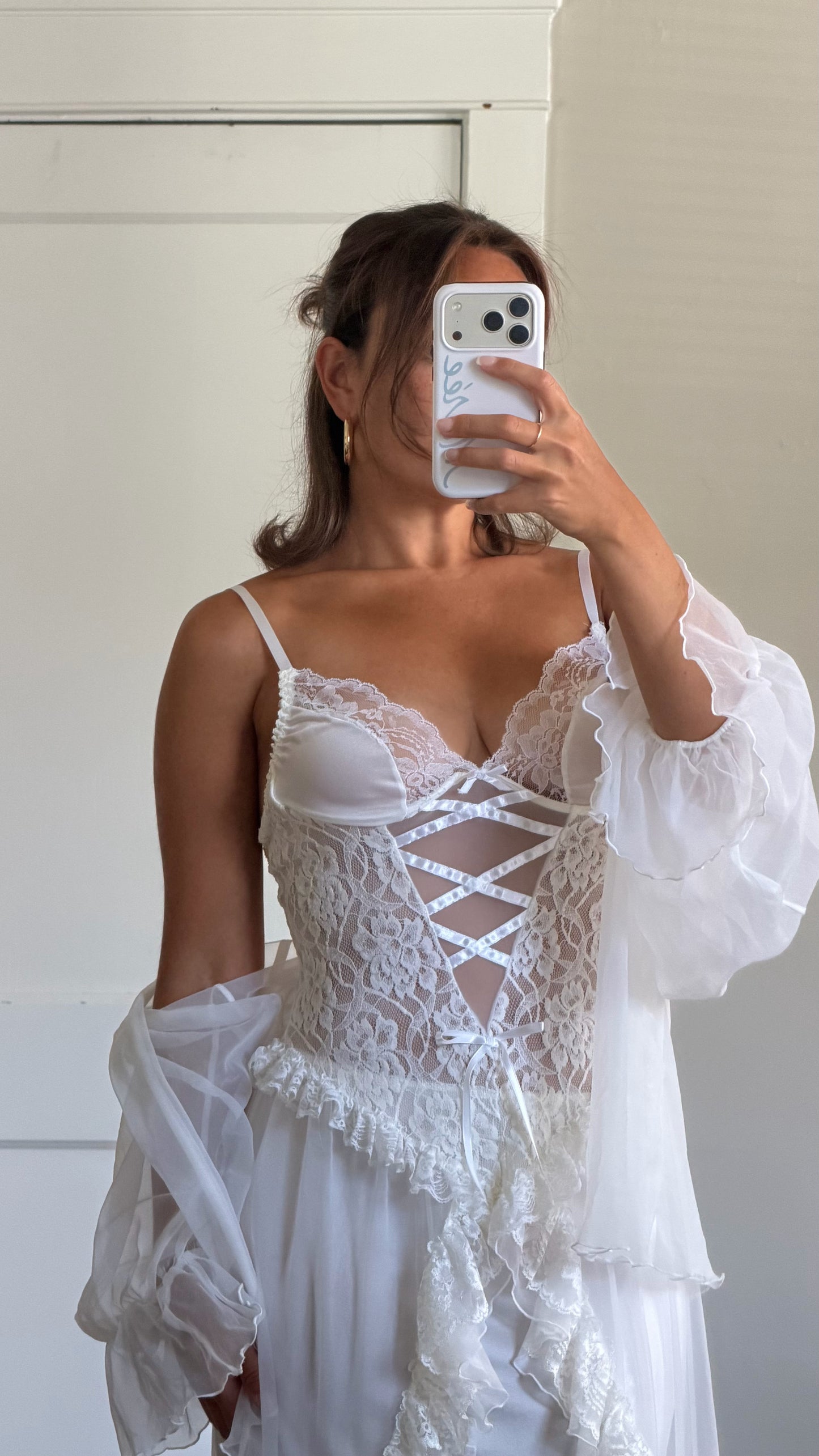 Three-Piece Ruffle and Ribbon Bridal Set