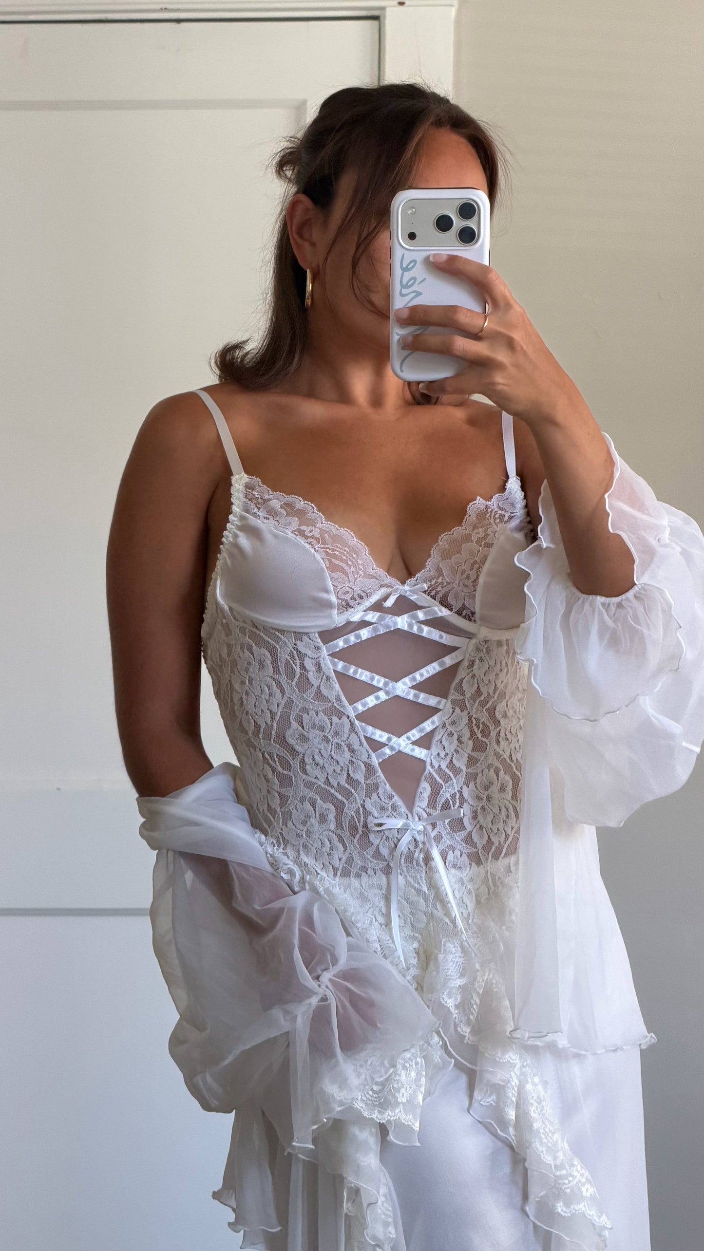 Three-Piece Ruffle and Ribbon Bridal Set