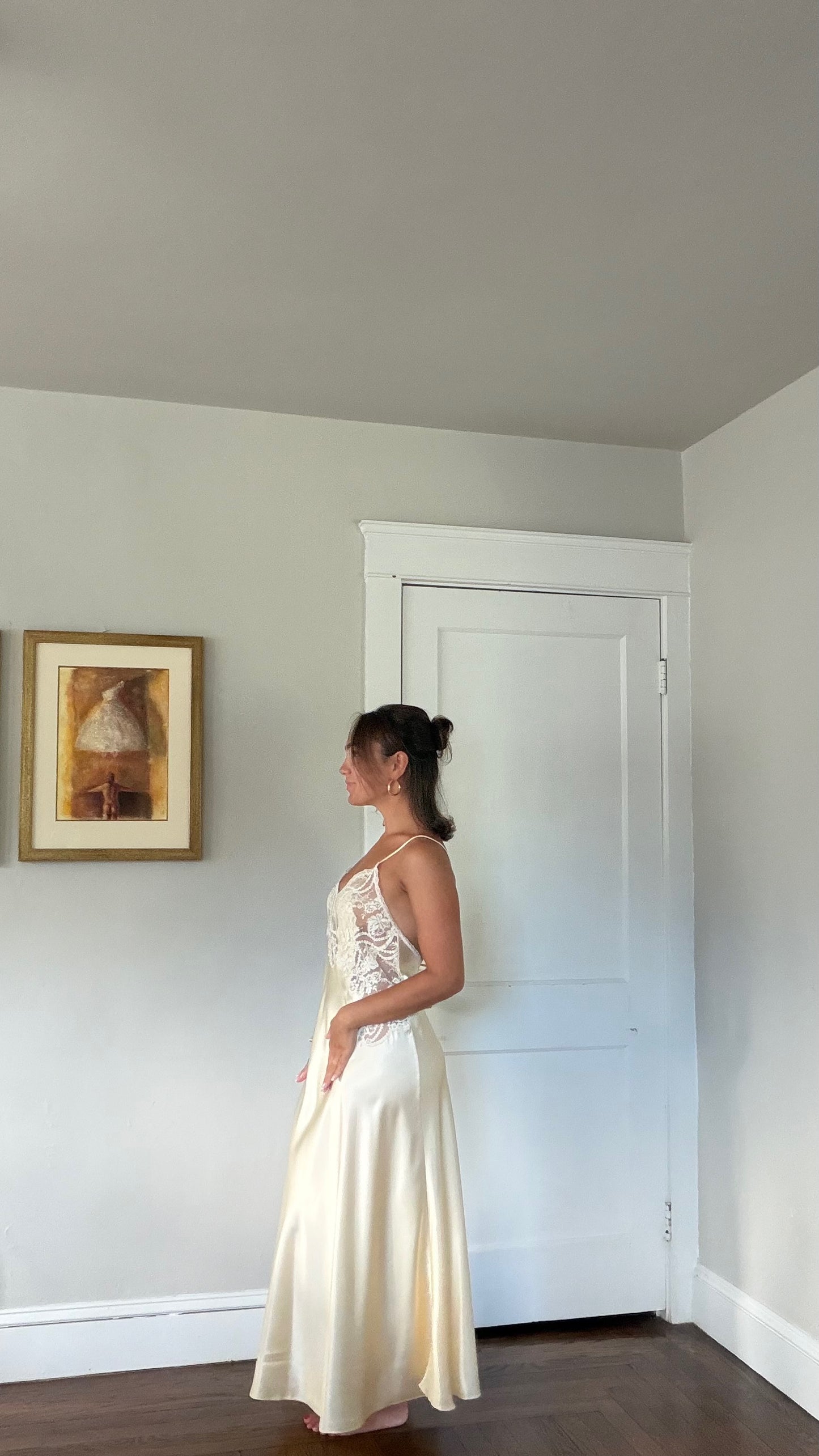 Rare Butter Yellow Lace Backless Slip Dress